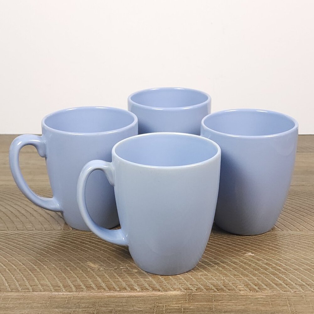 (4) Vintage Light Blue Corelle Stoneware Mugs